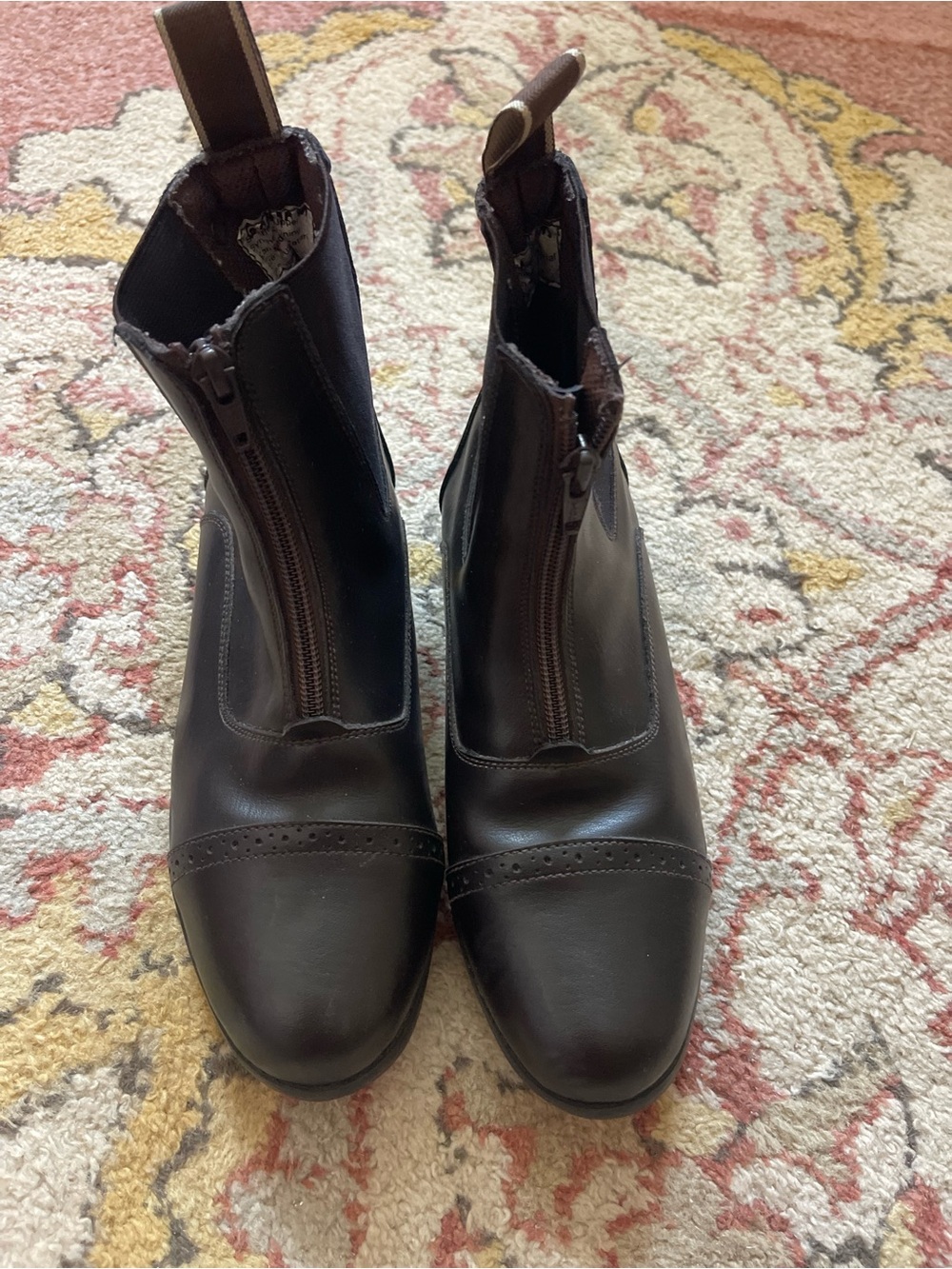 Childrens Brown Leather Zip-Front Ankle Boots